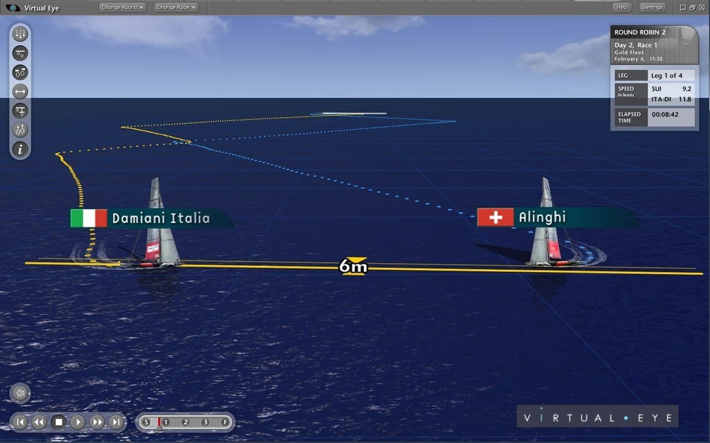 Italia breaks off sailing to windward to attack Alinghi to try and offset her penalty. &copy; ARL Media http://www.arl.co.nz/